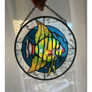 Vintage Stained Glass Angel Fish Sun Catcher 4.5" Nautical Window Decor